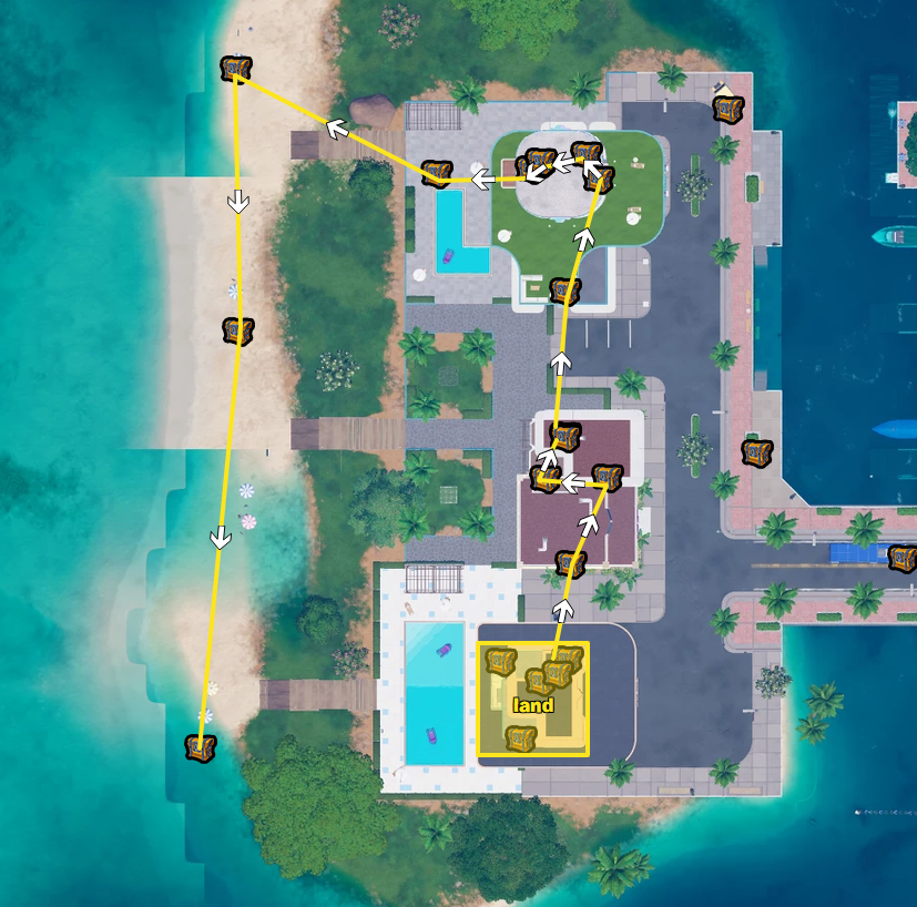 Example Lootpath on the Titan map — the fastest route connecting every chest on your drop